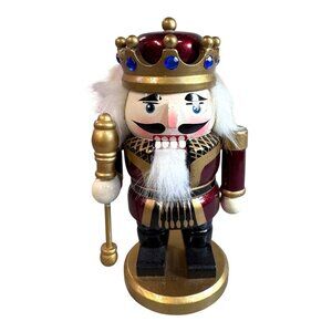 Wooden King Nutcracker Figurine Toy Soldier Red & Gold Accent 6" Holiday Display